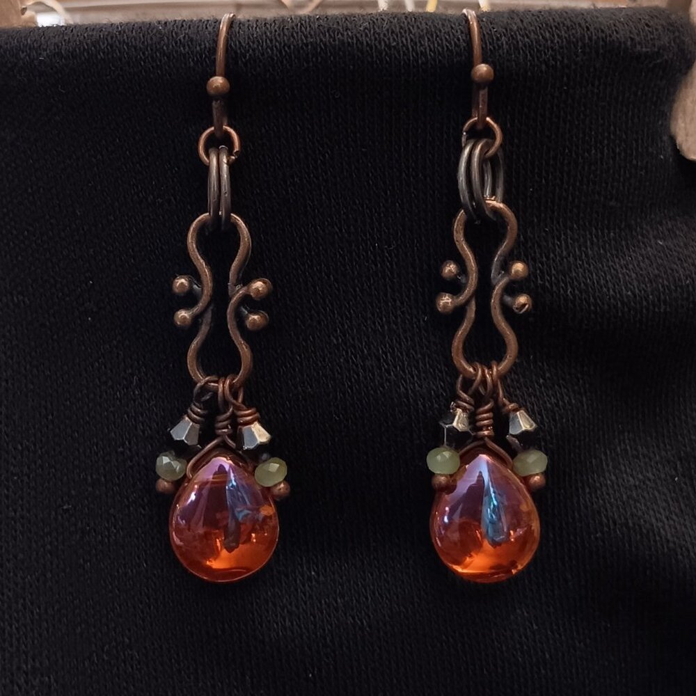 2 for $12 -Beautiful handmade copper wire orange drop earrings!